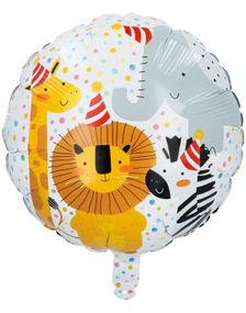 Rund Hvit Folieballong med Safarimotiv 45 cm - Safari Animals