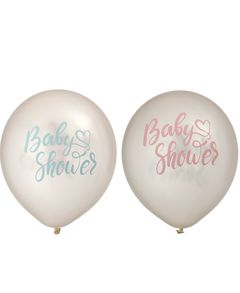 6 stk Rosa och Blå Babyshower Ballonger 30 cm