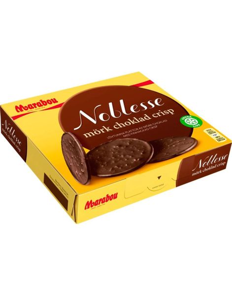 ÄT SNART PRODUKT - Marabou Noblesse Mörk - Tunna Runda Mörka Chokladplattor med Krisp 150 gram