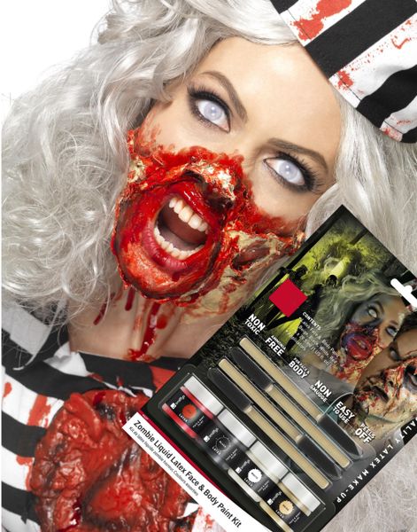 Horror Zombie Sminkset med Flytande Latex 4x 29,5 ml med 4 stk Borstar UTAN AMMONIAK