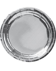 8 stk Metalliska Silverfärgade Papptallrikar 23 cm
