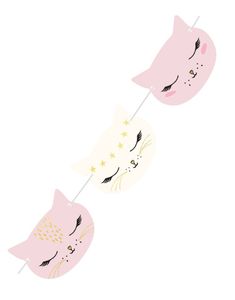 White and Pink Cat Face Garland 3 meter