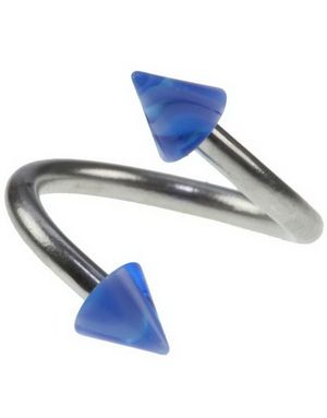 Curve Ögonbrynspiercing med Blå och VitaSpikes - 1.2 x 8 mm