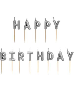 Happy Birthday Kakelys 2,5 cm - Sølvfarget