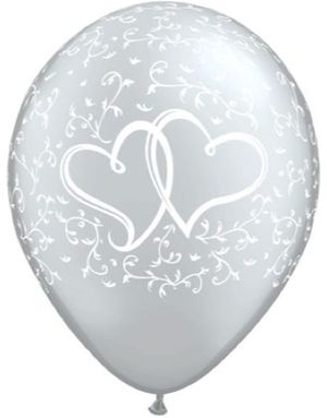 25 stk Sølvfarget Hjerte Ballonger 28 cm