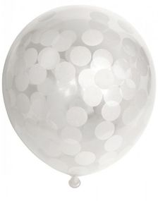 6 stk 30 cm Genomskinliga Ballonger med Vit Konfetti