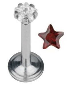 Labrett Piercing med Stjärnformad Röd Sten