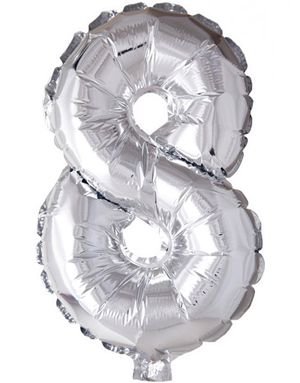 Talet 8 - Silverfärgad 35 cm Liten Folieballong