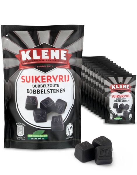 12 stk Klene Sukkerfrie Dobbelsaltet Lakris Terninger - Hel Eske 1,32 kg