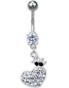 Navelpiercing med Hjärta och Krona - Vit