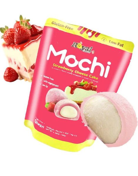 Royal Family Mochi Strawberry Cheesecake - Mochi med Jordbær Ostekake 180 gram (Taiwan)