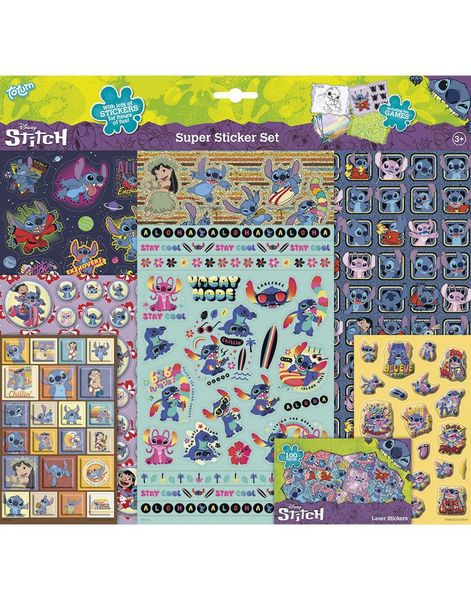 Mange Flotte Klistremerker og Morsomme spill - Disney Stitch Super Sett