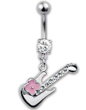 Navelpiercing med Hängande Gitarr - Silverfärgad