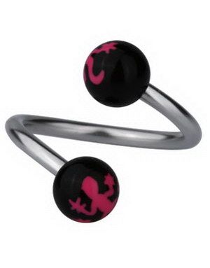 Ögonbrynspiercing med Salamander - Svart/Rosa - 1.2 x 10 mm