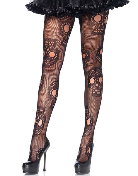 Day of the Dead Svart Nätstrumpbyxa - Plus Size