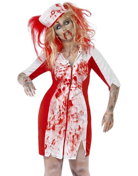Zombie Sjuksköterska Damdräkt med Huvudplagg