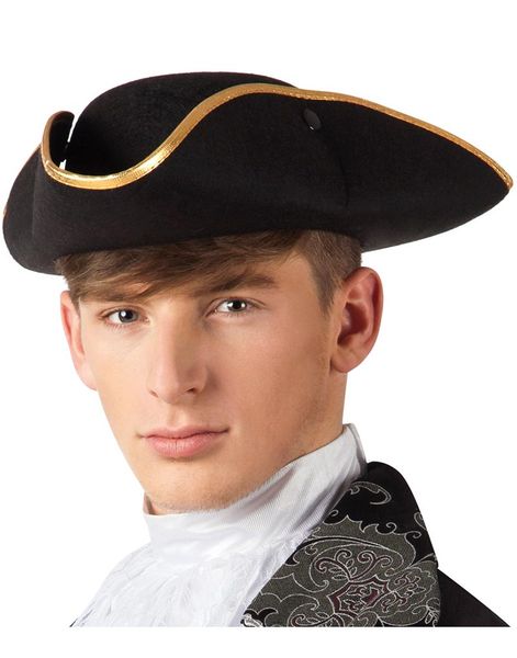 Svart Tricorn Pirathatt med Guldfärgad Kant
