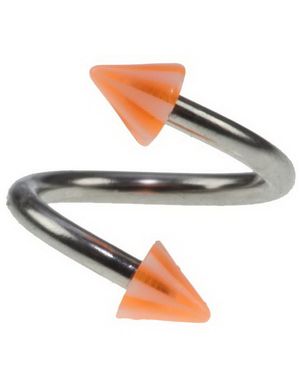 Curve Ögonbrynspiercing med Orange och Vita Spikes - 1.2 x 8 mm