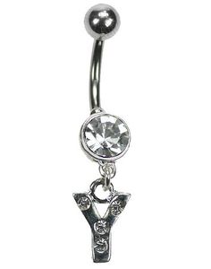 Navelpiercing med Bokstaven Y & Vita Stenar