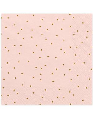 20 stk Rosa Servietter med Gullfarget Prikker 33x33 cm