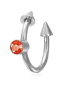 Ögonbrynspiercing med Spike Kulor & Röd Sten - 1,2 x 10 mm