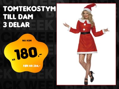 Söt Tomtekostym till Dam 3 Delar