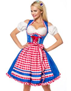 Deluxe Kungsblå Dirndl-Oktoberfestklänning med Röda Partier