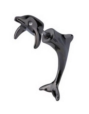 Fejkpiercing med 3D-formad Delfin - Svart