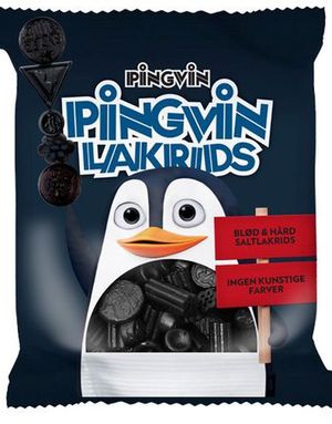 Pose med Pingvin Blandet Lakris - Myk og Hard Saltlakris 110 gram
