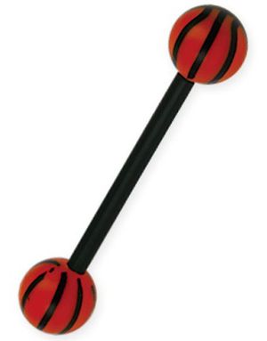 Svart Tungpiercing med Basketball Kulor