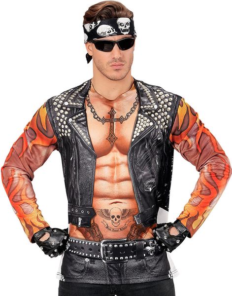 Fotorealistisk Biker T-shirt med Långa Ärmar (Herr)