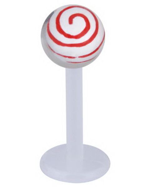 Labret m/Randig Kula - Vit/Röd - Strl 1,2x8x4mm