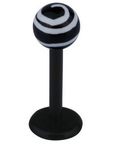 Labret m/Randig Kula - Svart/Vit - Strl 1,2x8x4mm