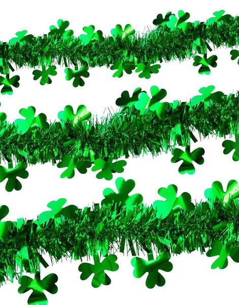 Grønt St. Patricks Glittergirlander med Trekløvere 3 meter