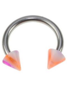 Rund Ögonbrynspiercing med Vit, Orange och Rosa Spike Kulor - 1.2 x 8 mm