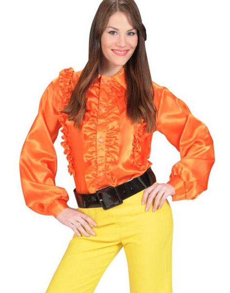 Satängskjorta med krås - orange