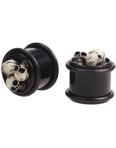 Three Head Skull - Svart Piercing Plugg