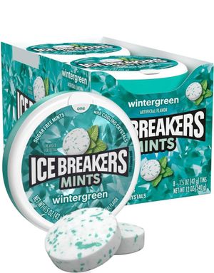 8 stk Ice Breakers Wintergreen - Sukkerfrie Sukkertøy med Mintsmak - Hel Eske 336 gram (USA Import)
