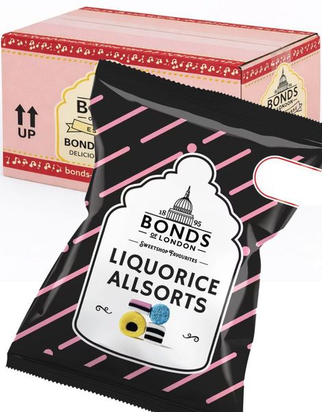 12 Lakritskonfekt / Engelsk Lakrits Konfekt - Bonds of London (UK) - Hel Låda