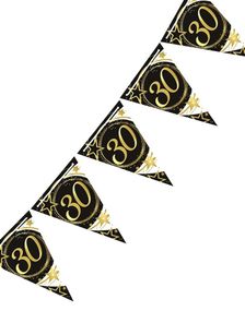 3 Meter Langt Svart og Hvitt Flaggbanner med Gullskrift - 30 ÅR 