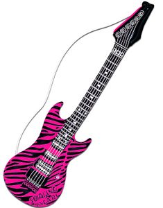 Zebramönstrad Uppblåsbar Rosa och Svart Elgitarr - 105 cm