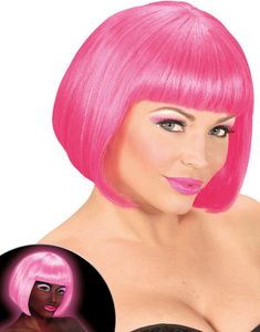 Neonrosa Peruk med Bobfrisyr - Lyser Under UV-Ljus
