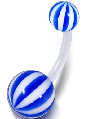 Candy Stripes - Blå och Vit Navelpiercing av Bioplast