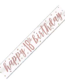Happy 18th Birthday - 2,7 Meter Hvit og Rosegull Holografisk Banner