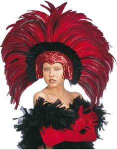 Brazilian Diva - Huvudpynt med Röda Fjädrar och Paljetter