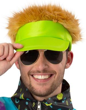 80s Neon Grønn Solskjerm med Hår