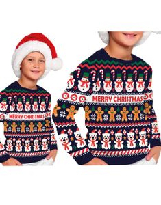 Blå "Merry Christmas" Jultröja med Olika Julmotiv för Barn