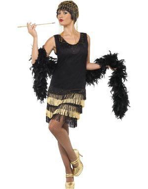 Svart och Guldfärgad Flapper Kostym
