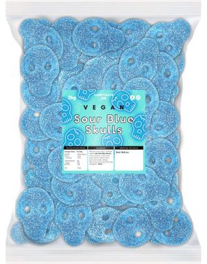2 kg Candycrave Vegan Fizzy Blue Skulls - Stor Påse med Sur Blå Vingummiskallar