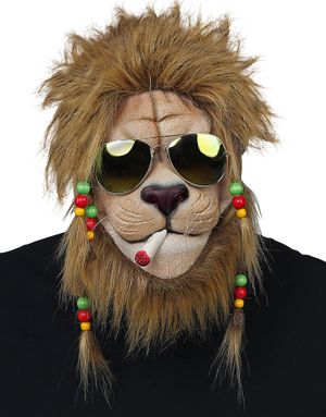 Rastafari Lejon – Heltäckande Latexmask med Hår och Glasögon